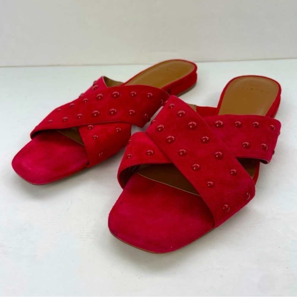 H By Halston Red Suede Studded Nora Slide